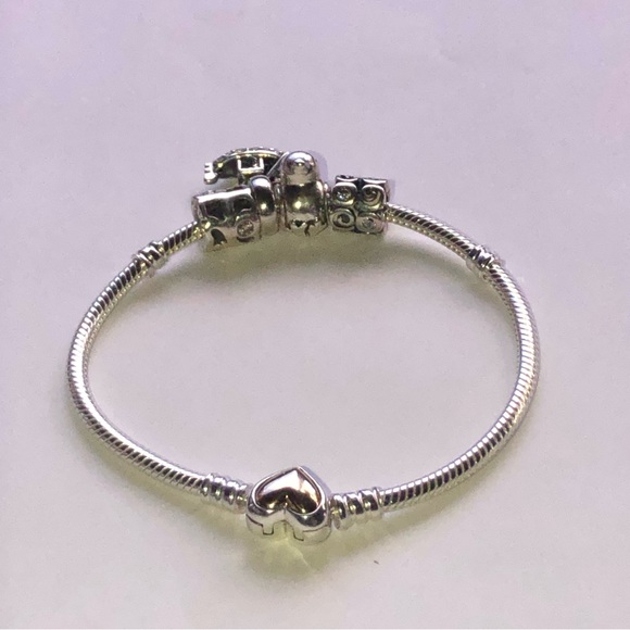 Pandora 14k Gold Domed Heart Clasp Bracelet with Charms - Picture 5 of 15